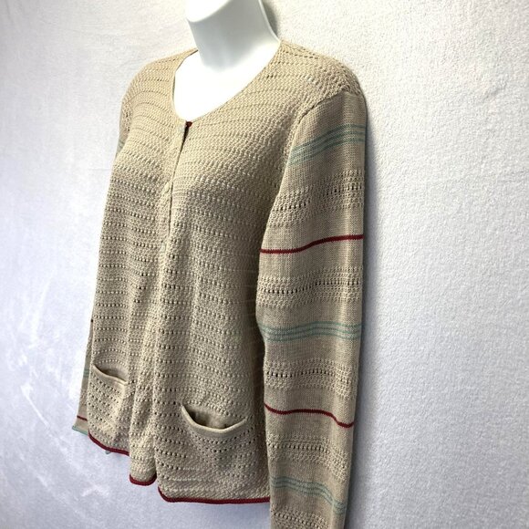 Gudrun Sjoden Button Up Cardigan Sweater Womens Large L Tan Open Knit Pockets - Picture 2 of 12